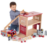 Wooden Fire Station Playset, Open Plan Design, 50cm Tall