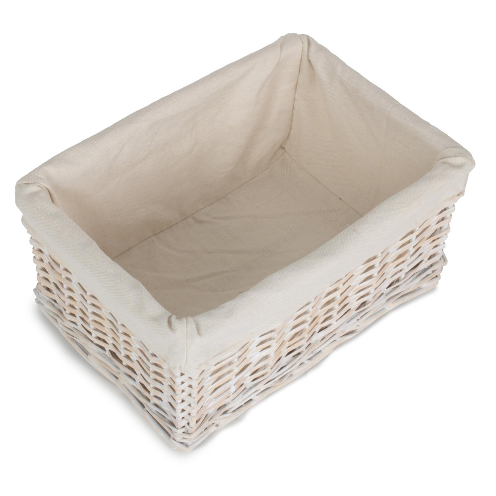 Wicker White Wash Storage Basket With White Lining | Large | White