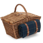 Elegant Blue Tweed Fitted Picnic Wicker Basket | 2-Person | Blue