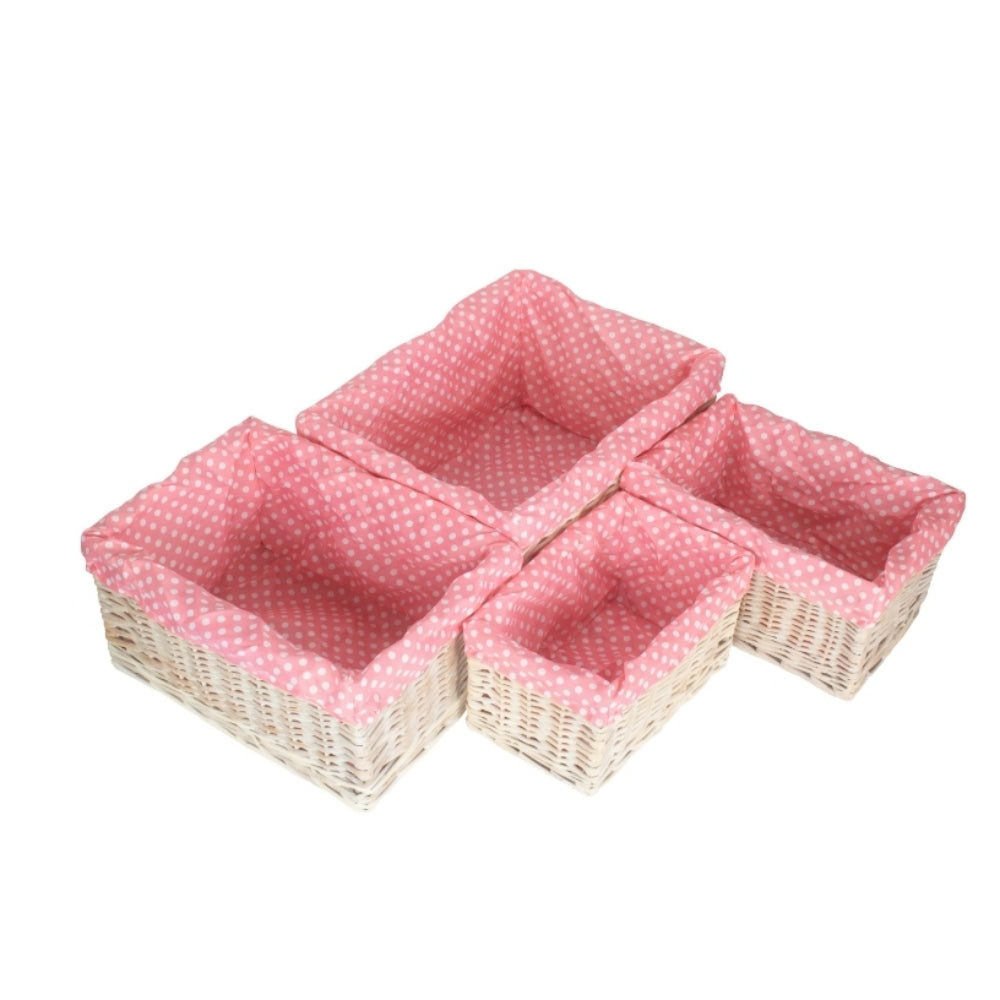 Wicker Pink Spotty Lined Storage Basket | Set-of-4 | Pink