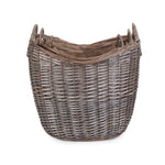 Wicker Scoop Neck Antique Wash Hessian Lined Log Basket | Set-of-3 | Brown