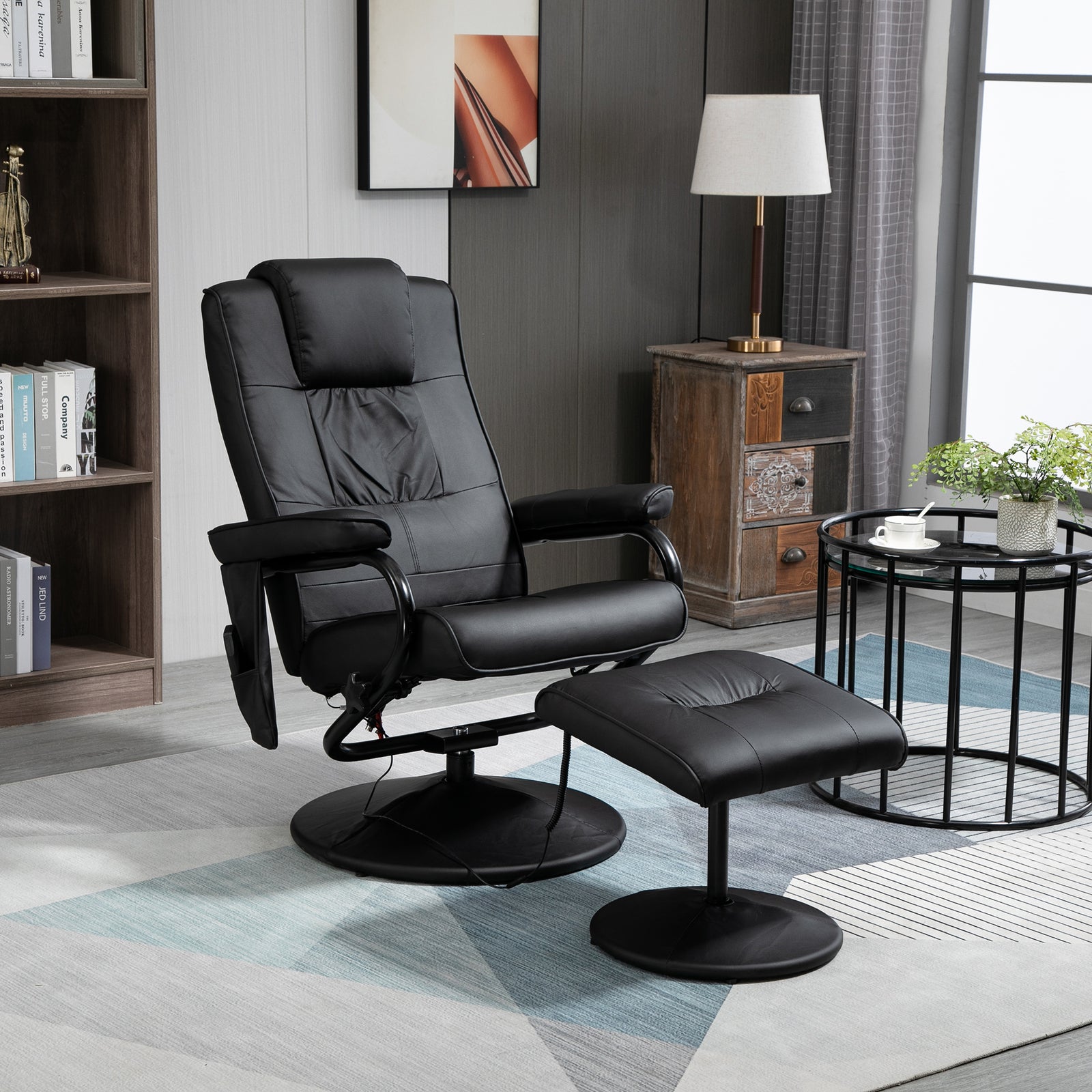 Massage Recliner Chair Cushioned Ottoman 10 Point Vibration | One Size | Black