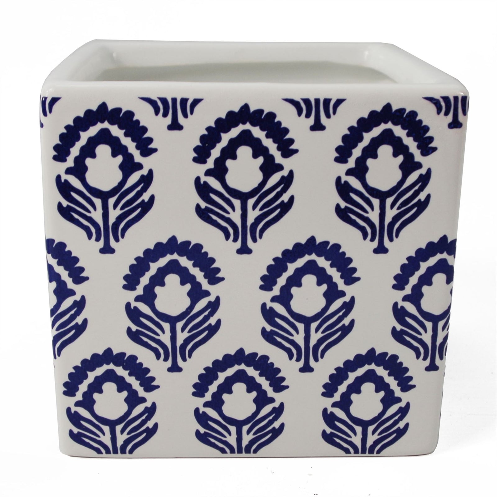 Leaf 12cm Ceramic Cube Planter With Decorative Print Blue Tulip