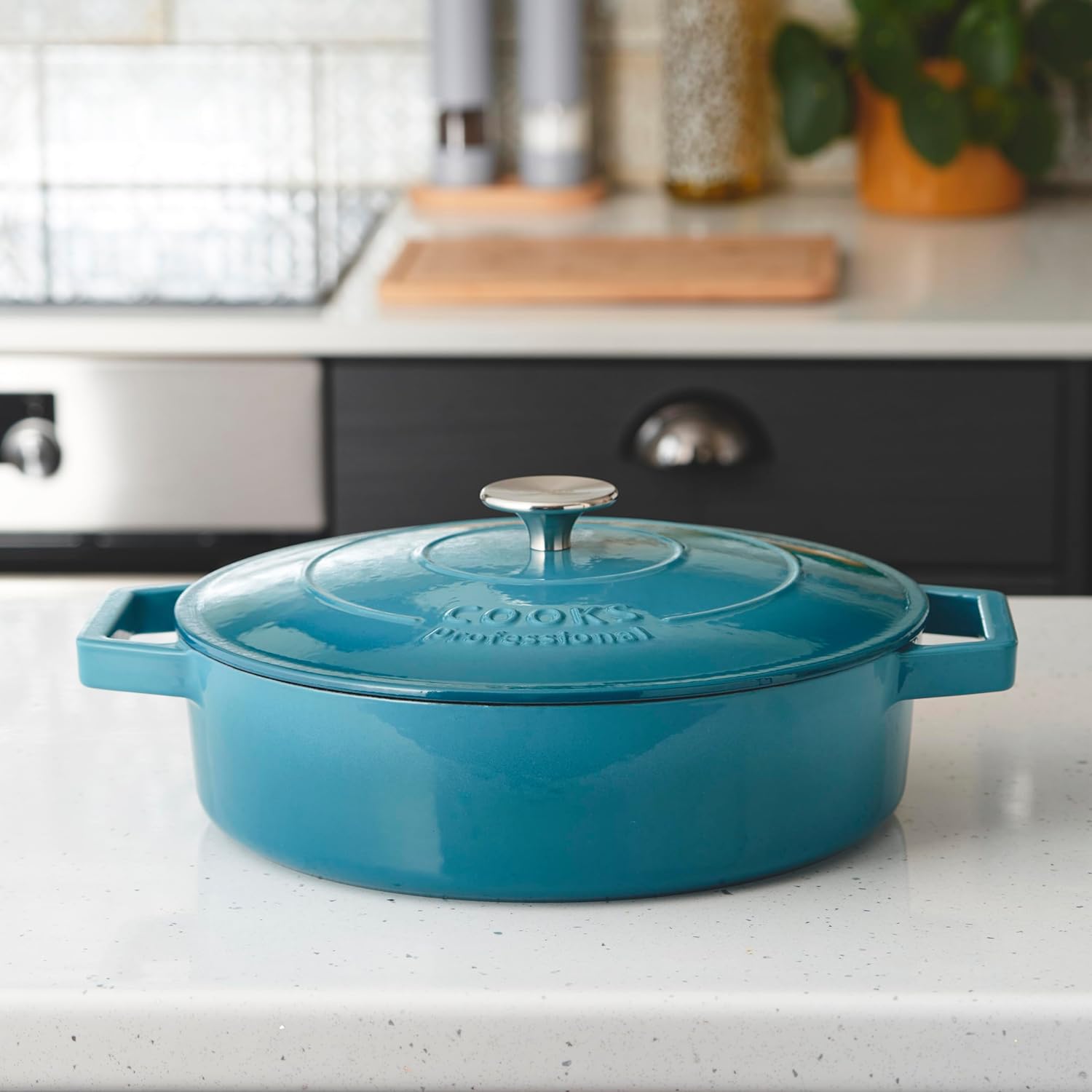 Cast Iron Casserole Set Of 3 20 Cm 26cm & 28cm / 2.8l 4.3l & 5.8l Dishes Oven Proof Enamelled Cast Iron Pans With Lids | Blue