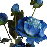 6 X 55cm Blue Peony Artificial Flower Stems - 24 Flowers 18 Buds