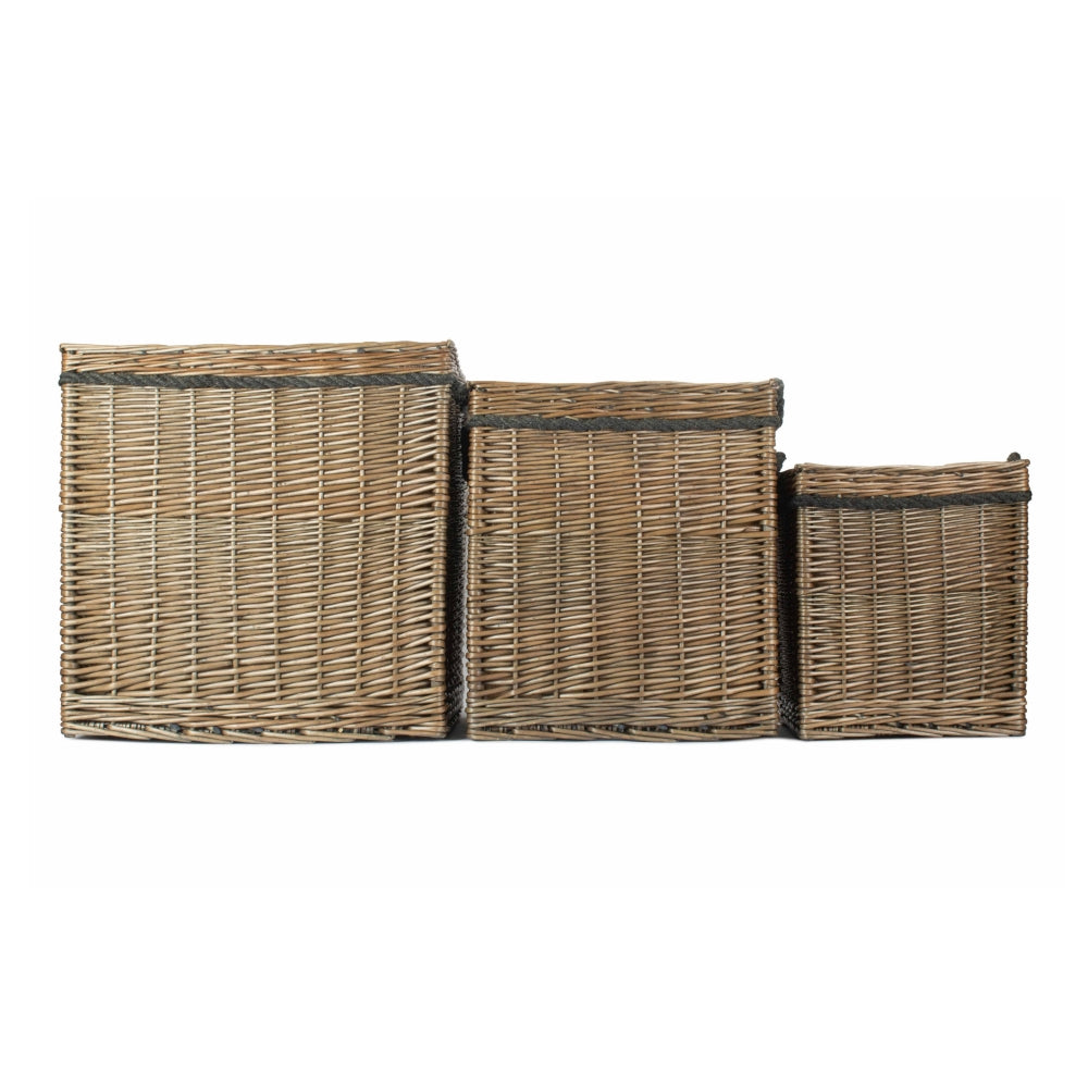 Antique Wash Square Storage Log Basket | Set-of-3 | Brown