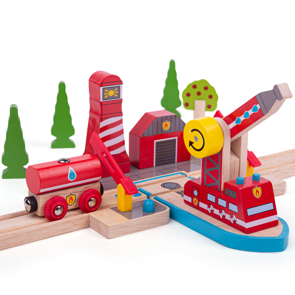 Bigjigs Toys Fire Sea Rescue Set for Wooden Train Sets