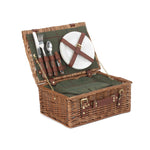 Green Tweed Classic Picnic Wicker Basket | 2-Person | Green