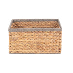 Water Hyacinth With Grey Rope Border Rectangular Storage Basket | Medium | Brown