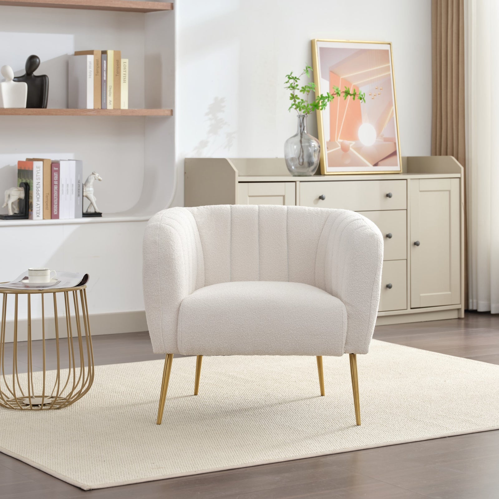 Ronan Boucle Fabric Accent Chair | Cream