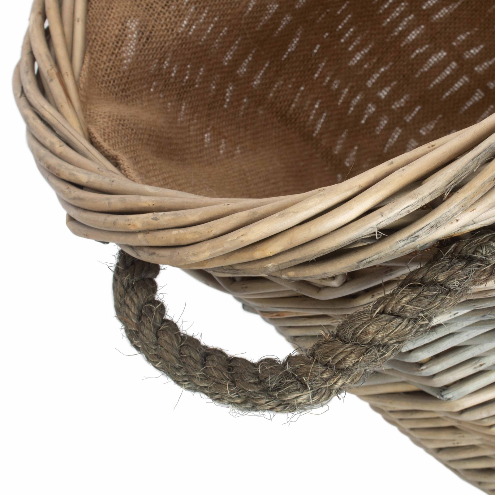 Wicker Rope Handled Antique Wash Round Log Basket | Small | Brown