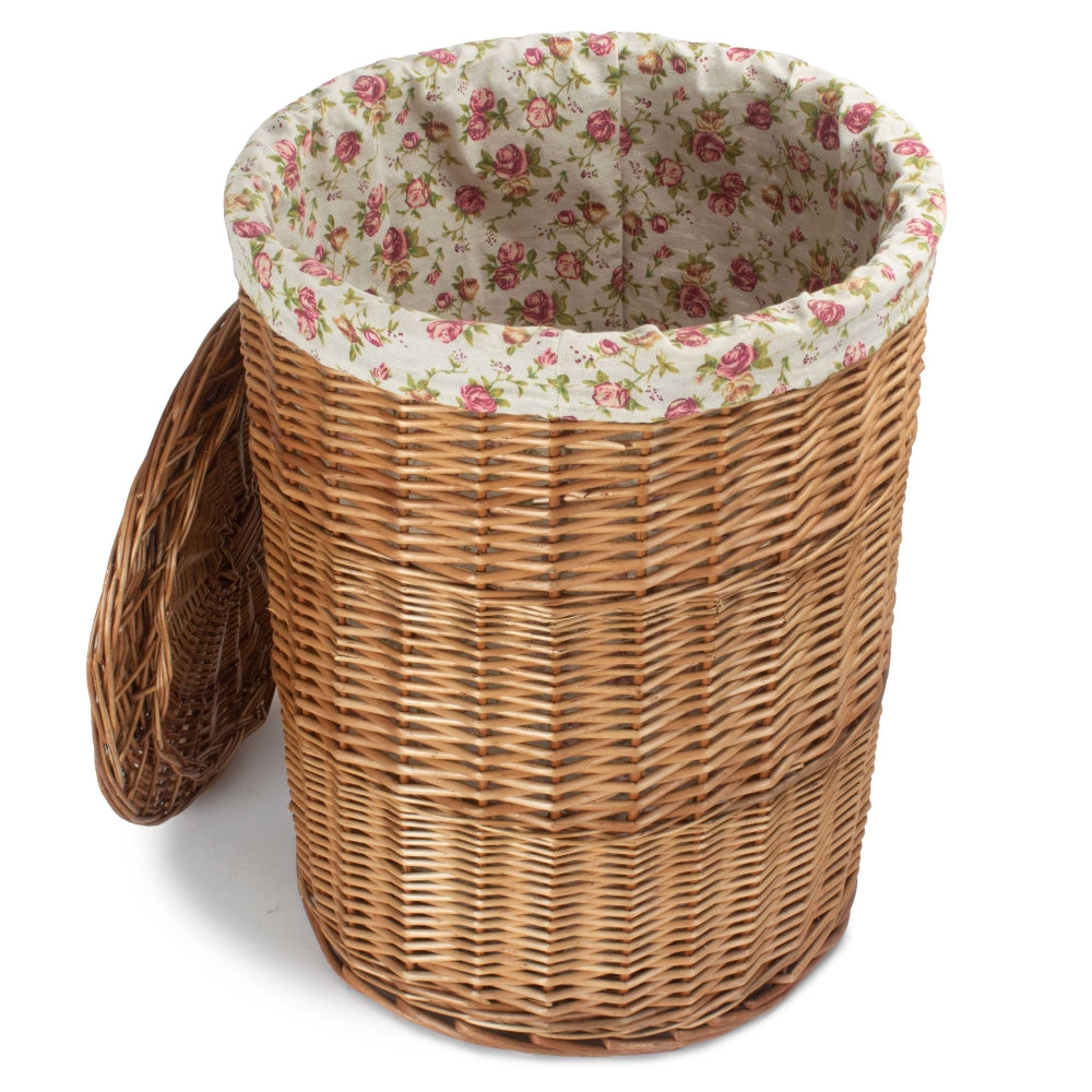 Garden Rose Cotton Lined Light Steamed Round Laundry Baskets | Large | Pink