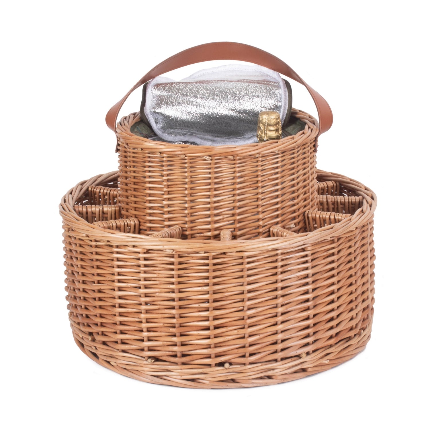 Green Tweed Chilled Garden Party Wicker Basket With Glasses