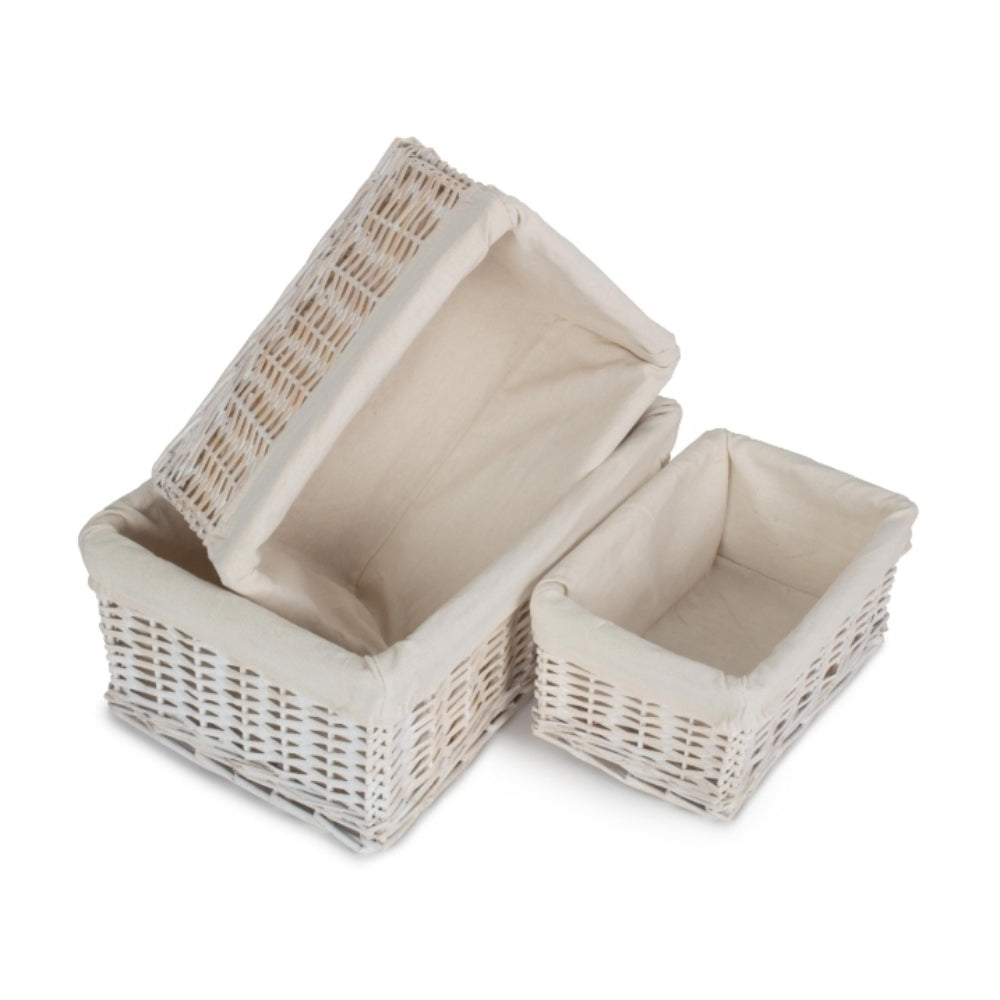 Wicker White Wash Storage Basket With White Lining | Set-of-3 | White