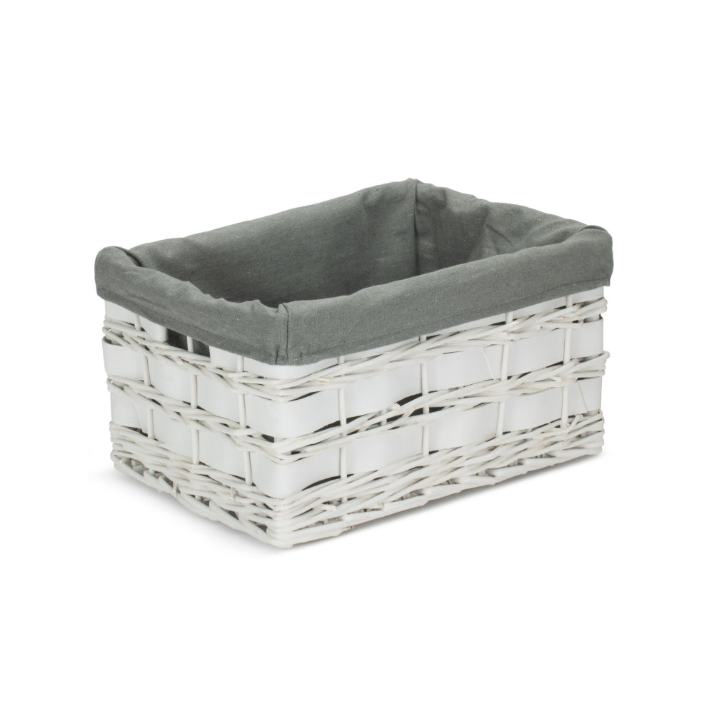 White Grey Lined Scandi Storage Basket With Grey Lining | Medium