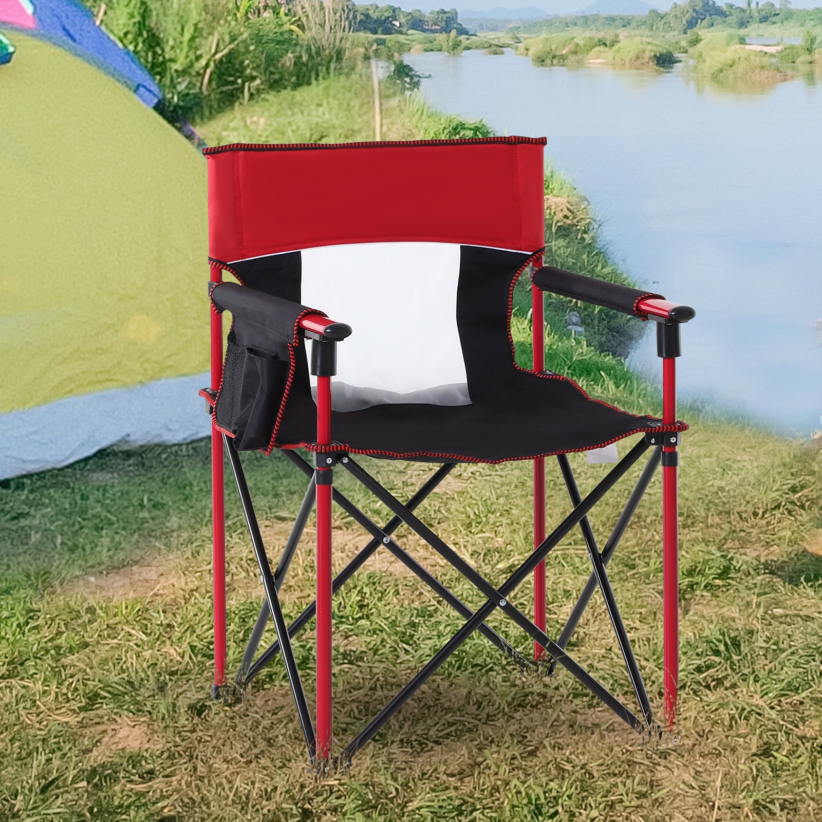 Outdoor Folding Fishing Chair W/Cup Holder, Pocket, Backrest