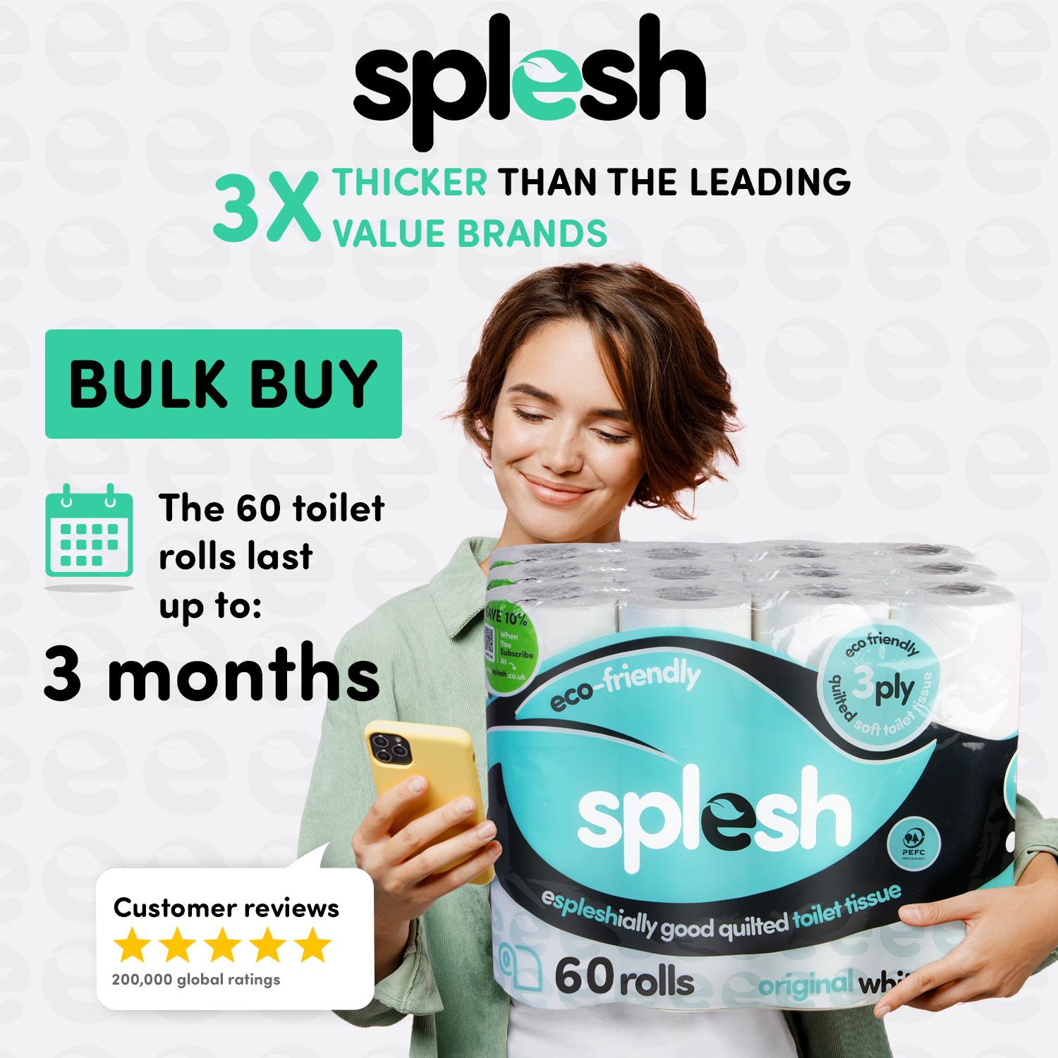 Splesh Toilet Roll, Soft & Quilted Eco-friendly White 60 Rolls