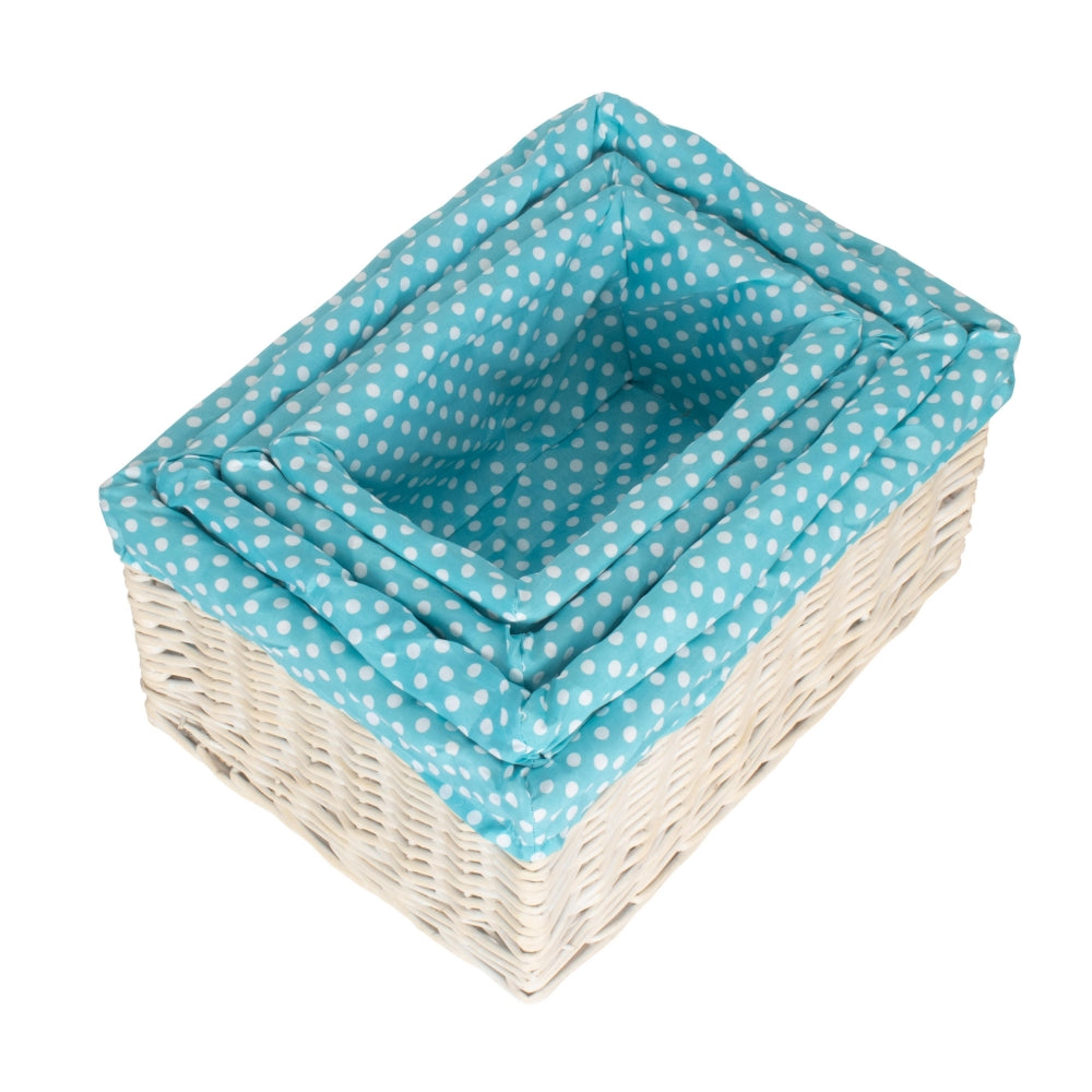 Red Hamper Wicker Blue Spotty Lined Open Storage Basket