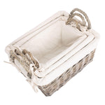 Wicker Antique Wash Handled Lined Storage Basket | Set-of-3 | White