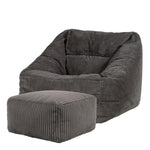 Morgan Cord Armchair & Footstool Set | Charcoal