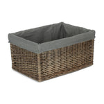 Antique Wash Grey Cotton Grey Lined Willow Storage Baskets | Large | Gray