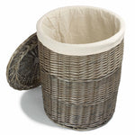 Cotton Lined Wicker Antique Wash Round Laundry Baskets | Small | White