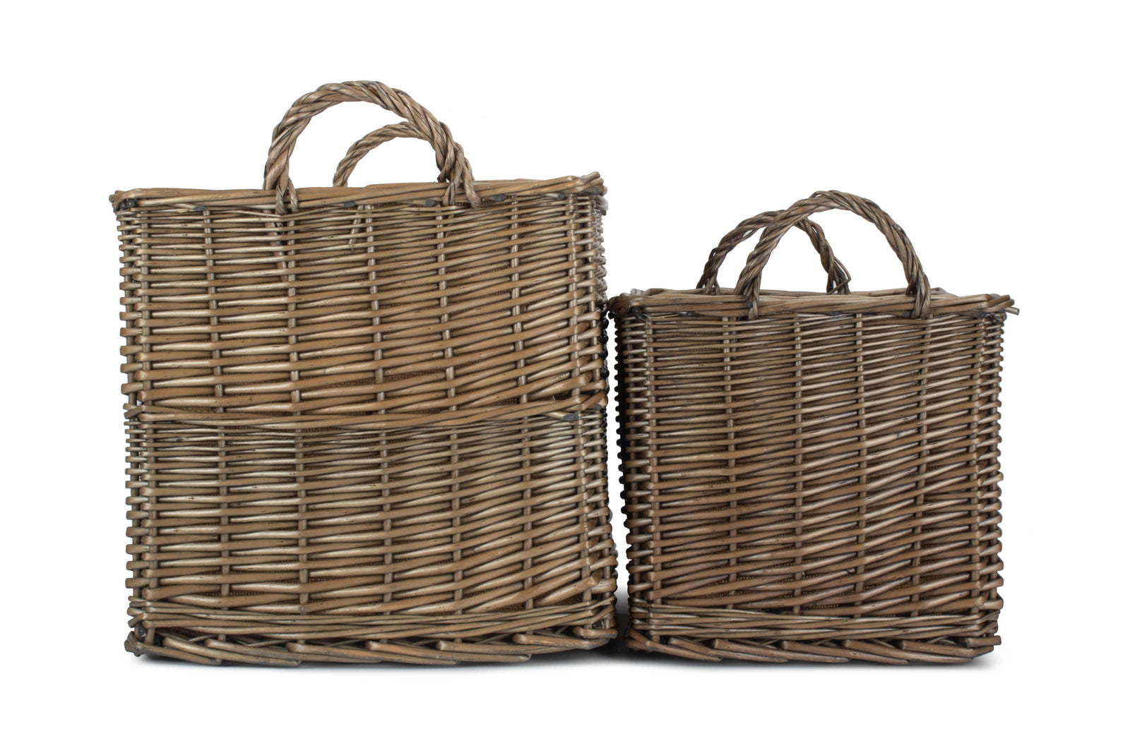 Wicker Antique Wash Rectangular Hessian Lined Basket | Set-of-2 | Brown