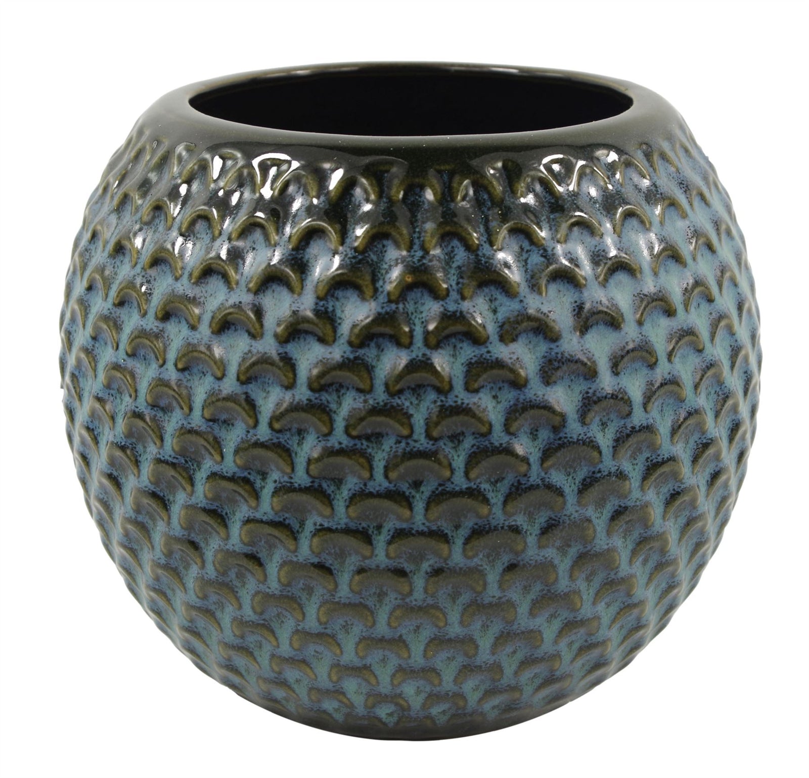 Ceramic Plant Pot Planter Blue Crisscross 14 X 14 X 12.5cm