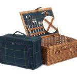 Blue Tweed Fitted Picnic Wicker Basket | 2-Person | Blue