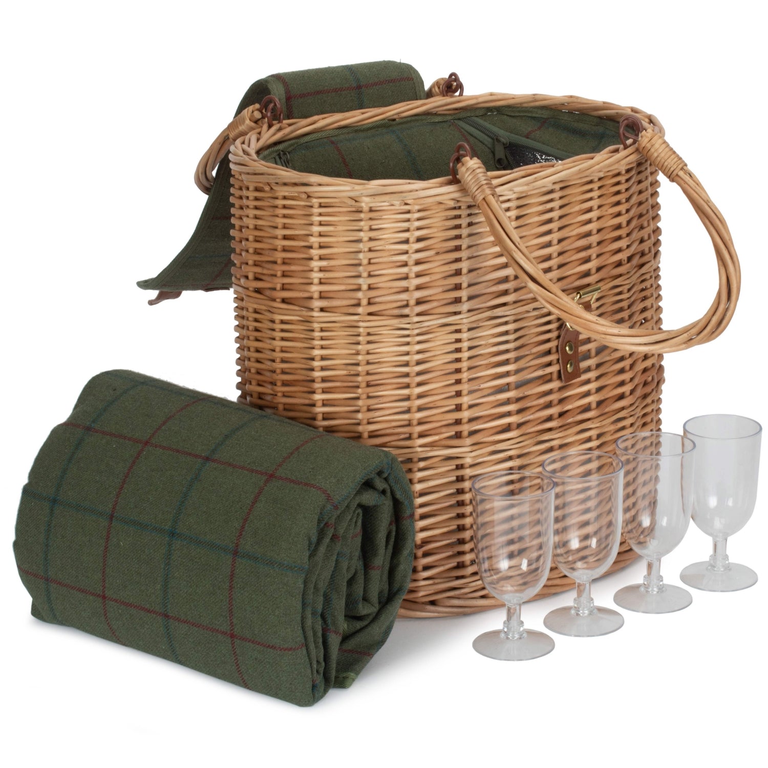 Red Hamper Oval Fitted Cool Bag Drinks Picnic Wicker Basket