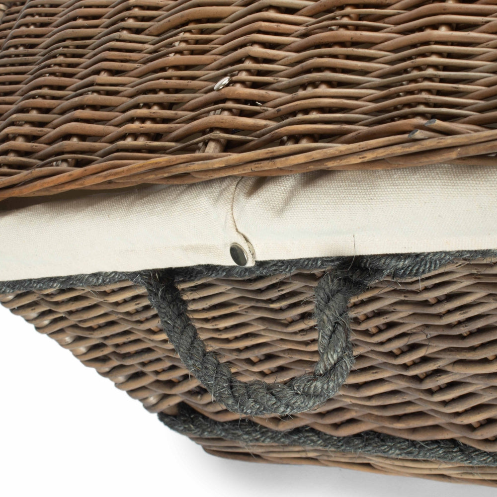 72cm Antique Wash Rope Handled Trunk Picnic Basket | White