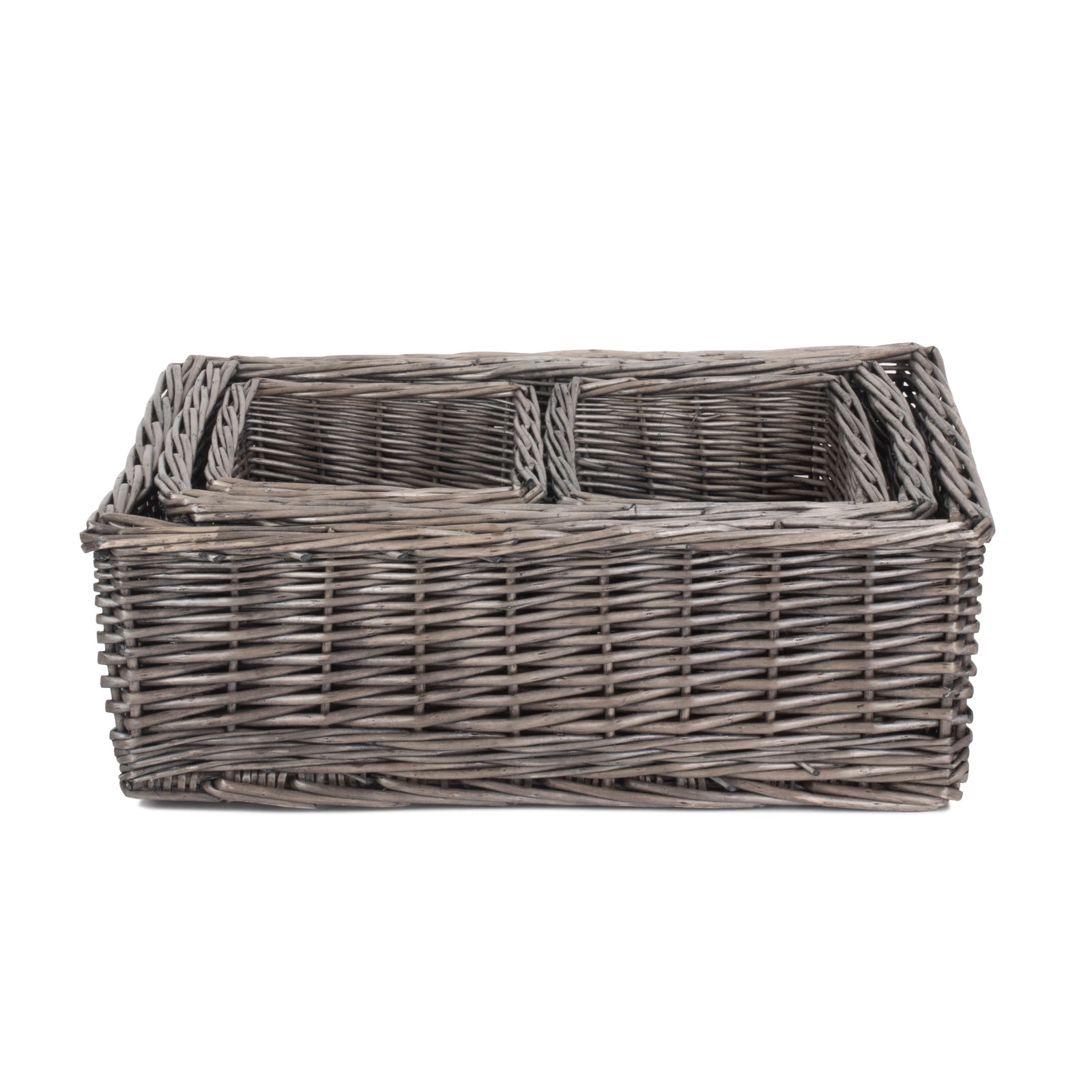 Antique Wash Finish Wicker Tray | Set-of-4 | Brown