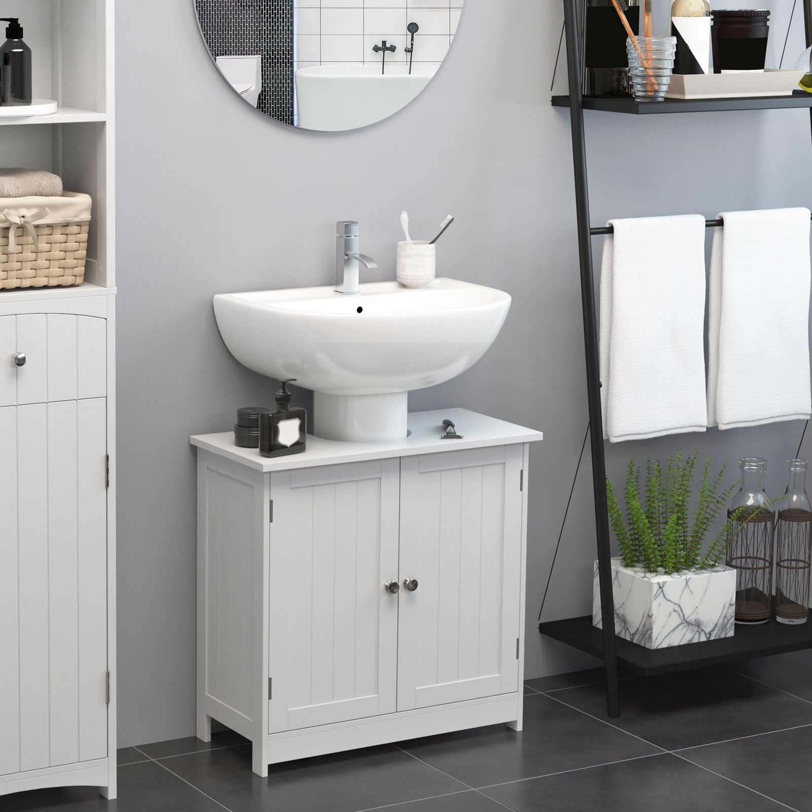 Basin Sink Vanity Cabinet Toilet Bathroom Shelf Door Storage