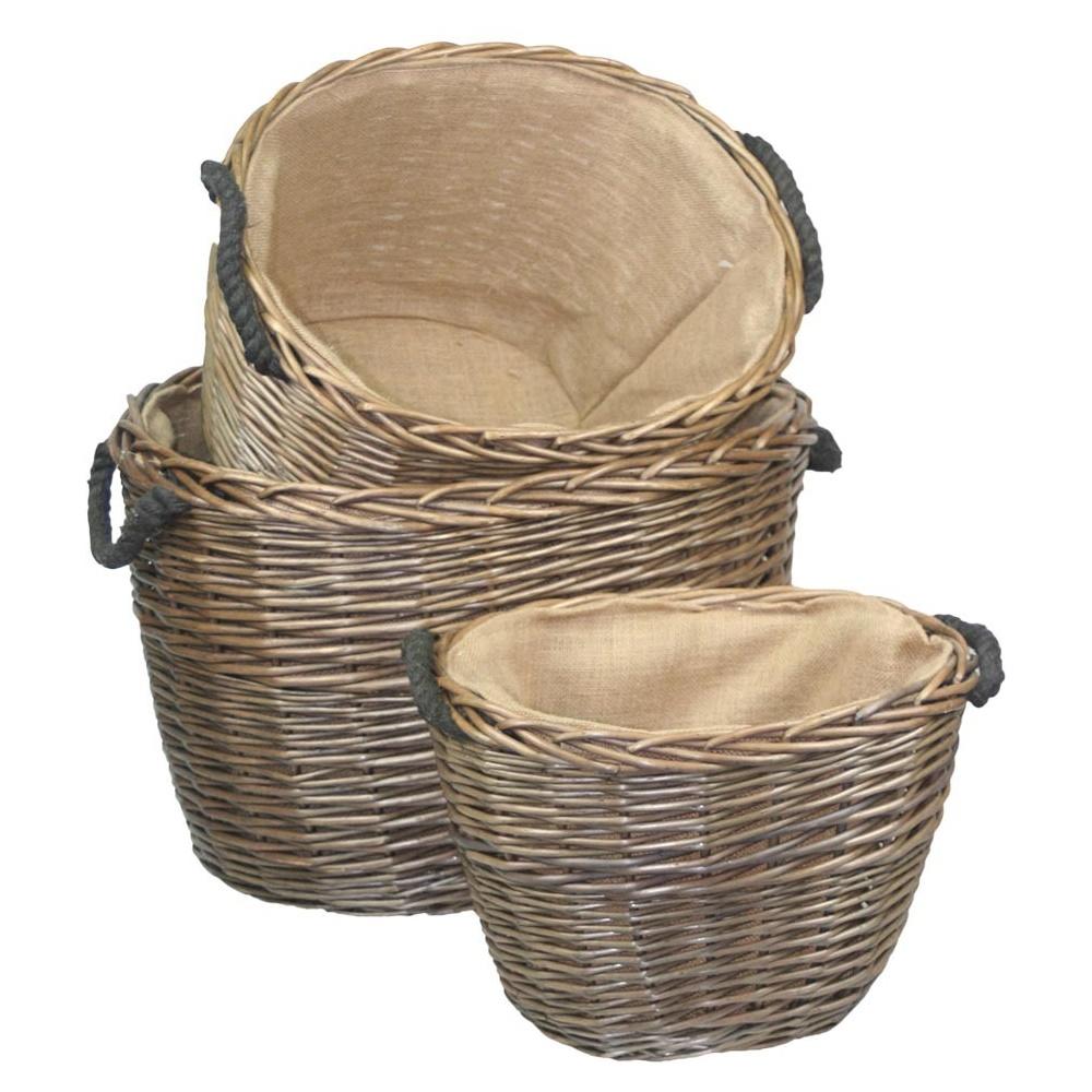 Red Hamper Wicker Oval Hessian Lined Log Basket