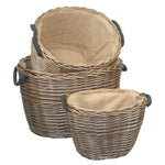 Wicker Oval Hessian Lined Log Basket | Set-of-3 | Brown