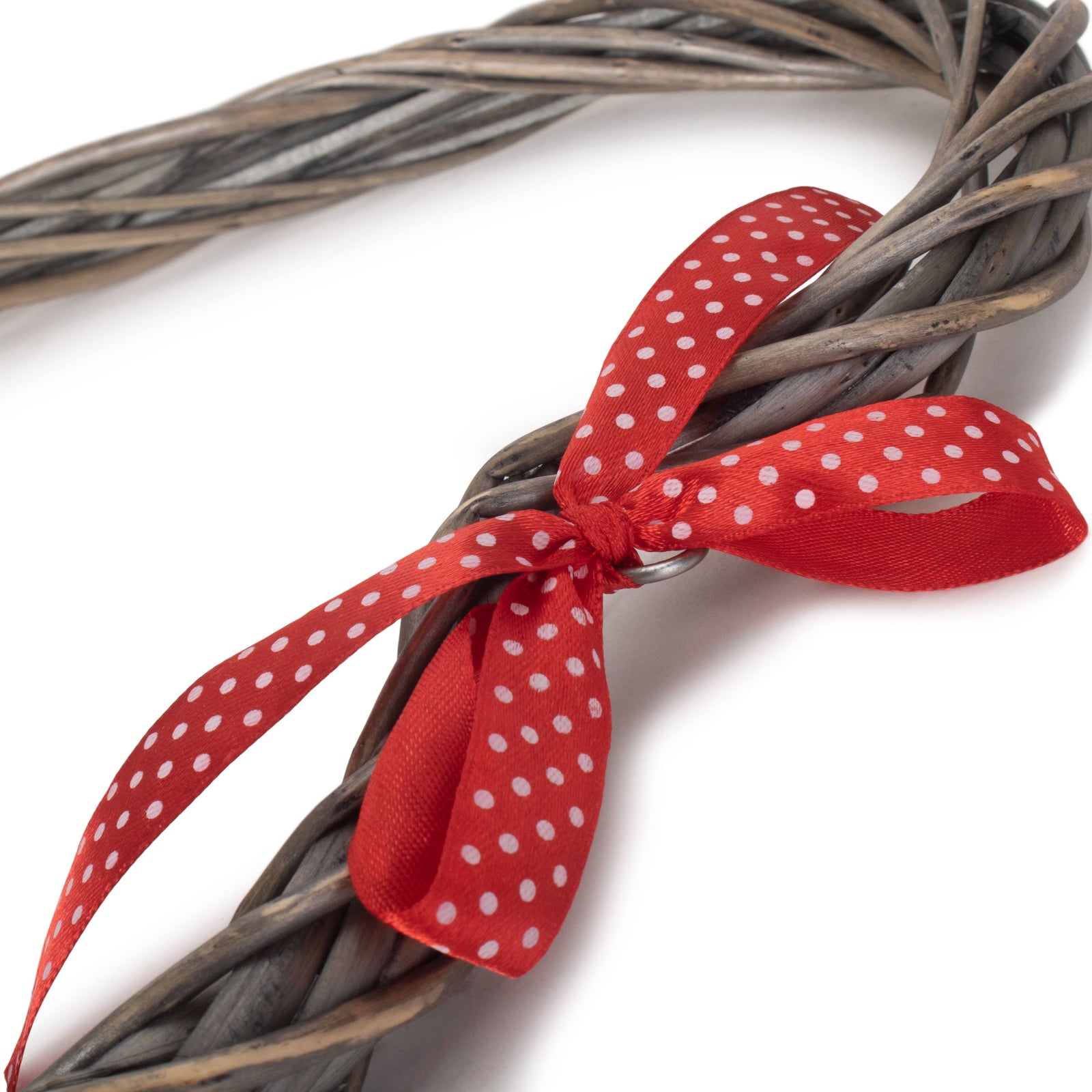 Red Hamper Wicker Slim Heart Wreath With Red Spotty Ribbon