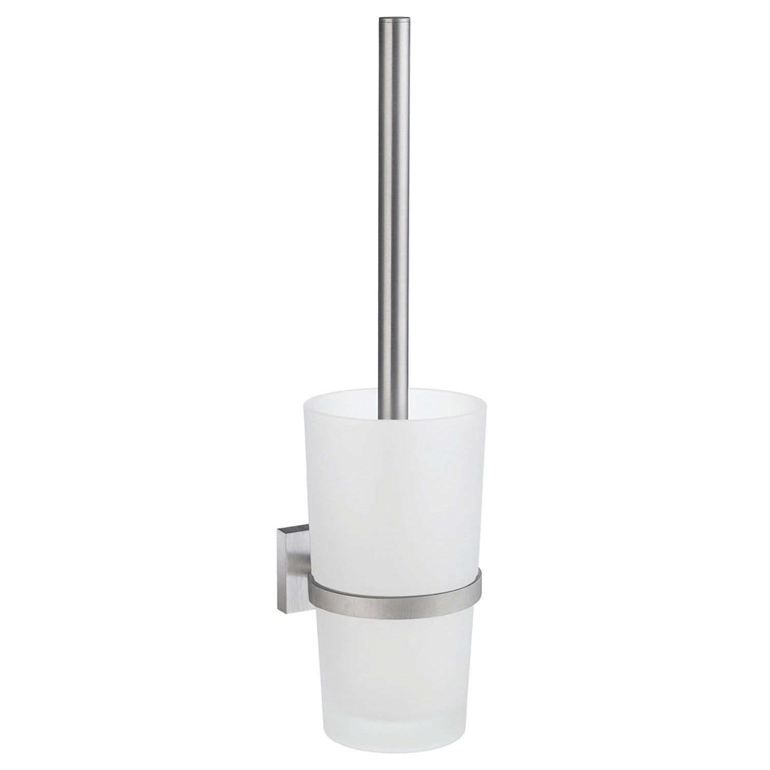 Wall Mounted Toilet Brush And Frosted Glass Container | Brushed Chrome