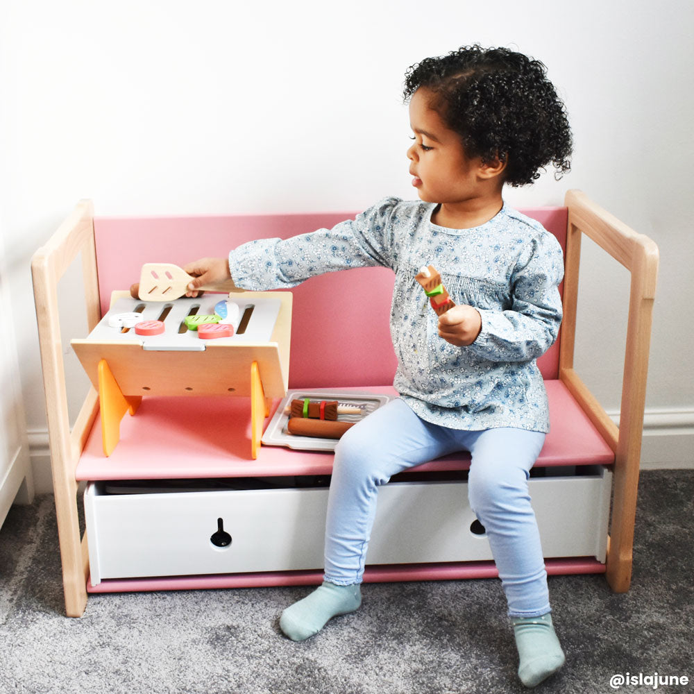 Wooden Bbq Grill Playset, Includes Food Pieces And Utensils