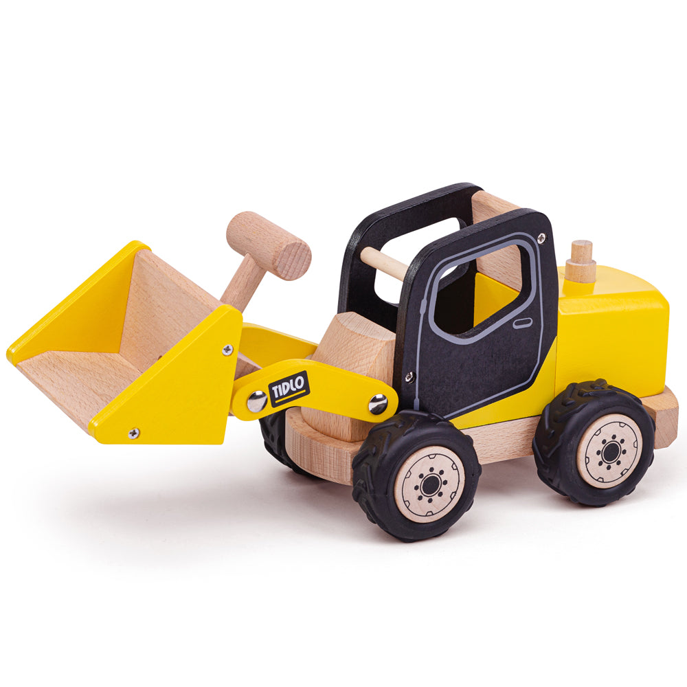 Wooden Front End Loader Toy, Incluees Bucket With Handle