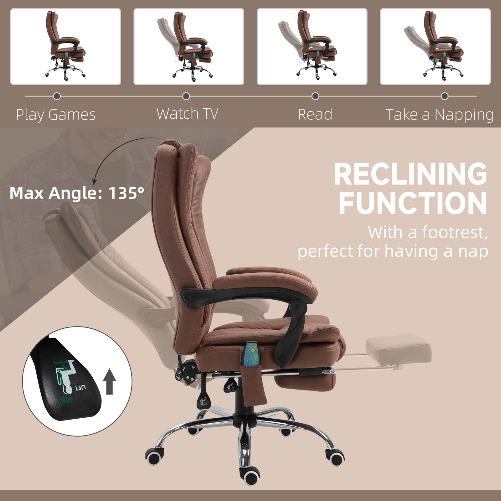 Massage Office Chair Microfibre Arms | Pale Brown