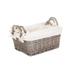 Wicker Antique Wash Handled Lined Storage Basket | Set-of-3 | White