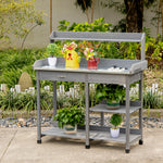 Potting Table, Galvanized Metal Tabletop, Shelves | Gray