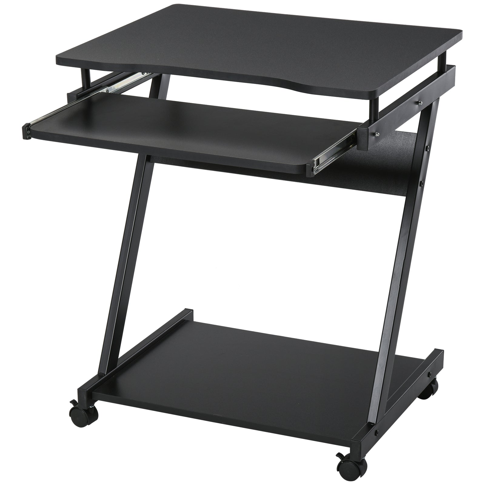 Movable Computer Desk, 4 Wheels, Tray | Black