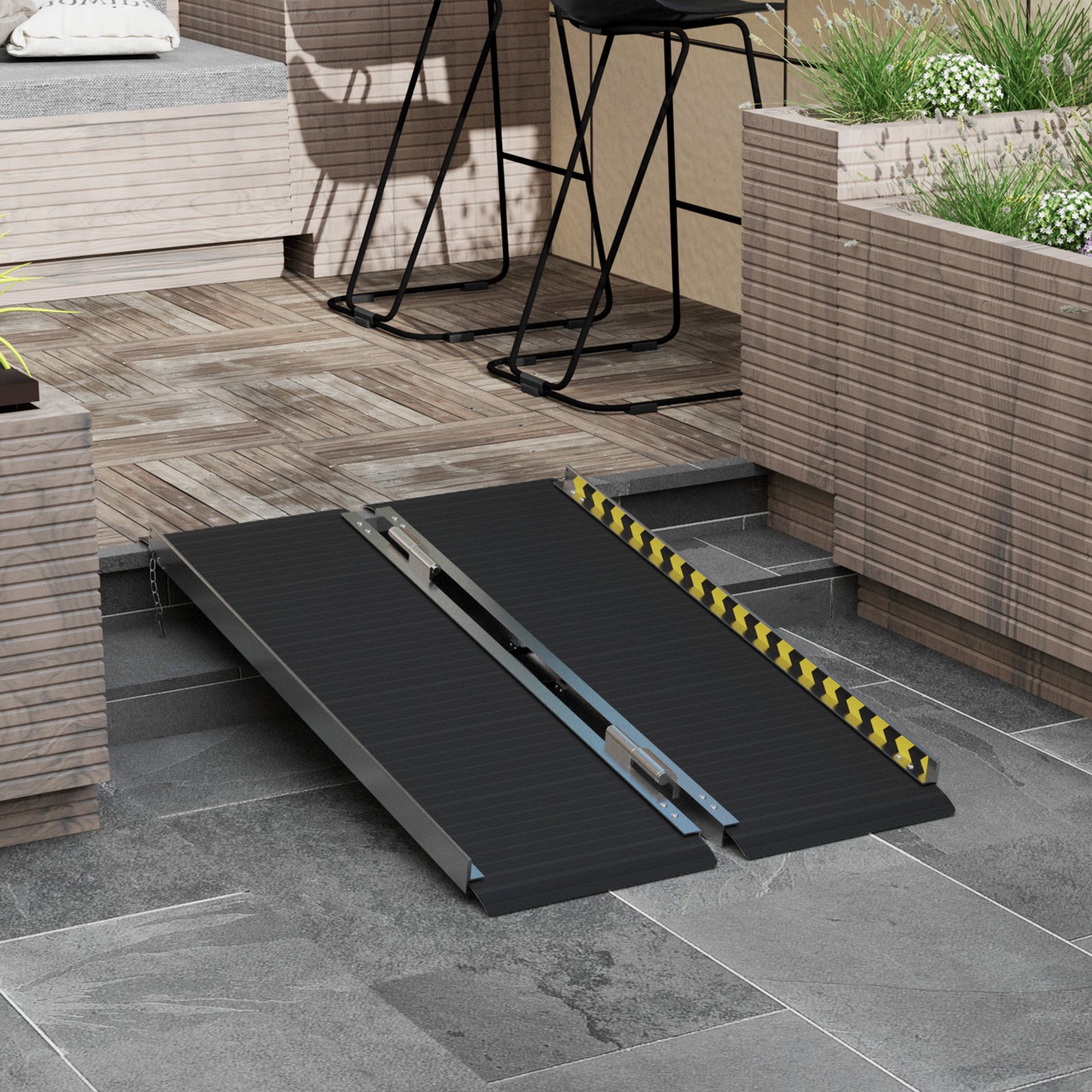 Folding Aluminium Wheelchair Ramp For Home | Medium | Black