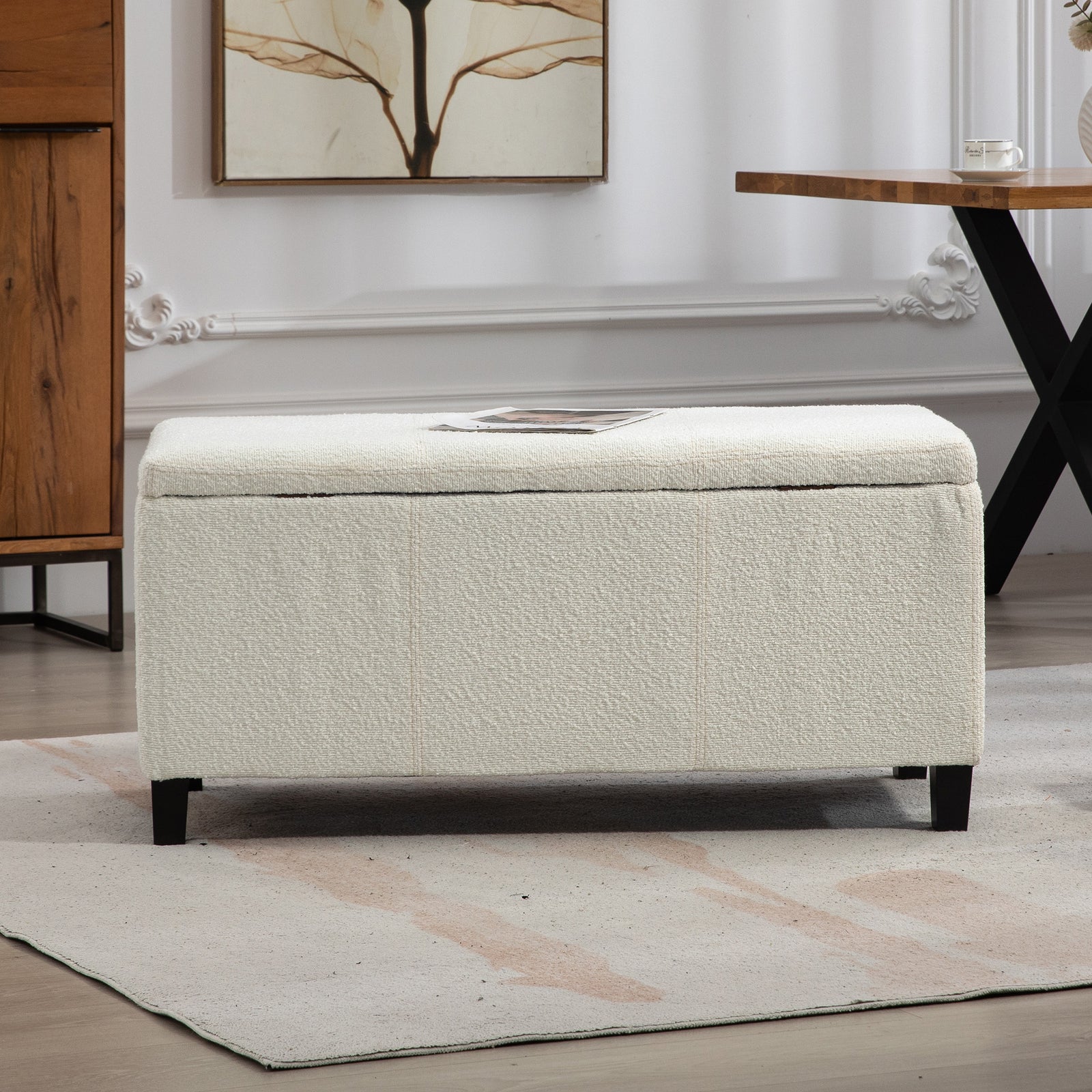 Sherman Boucle Fabric Storage Ottoman - Cream | Cream