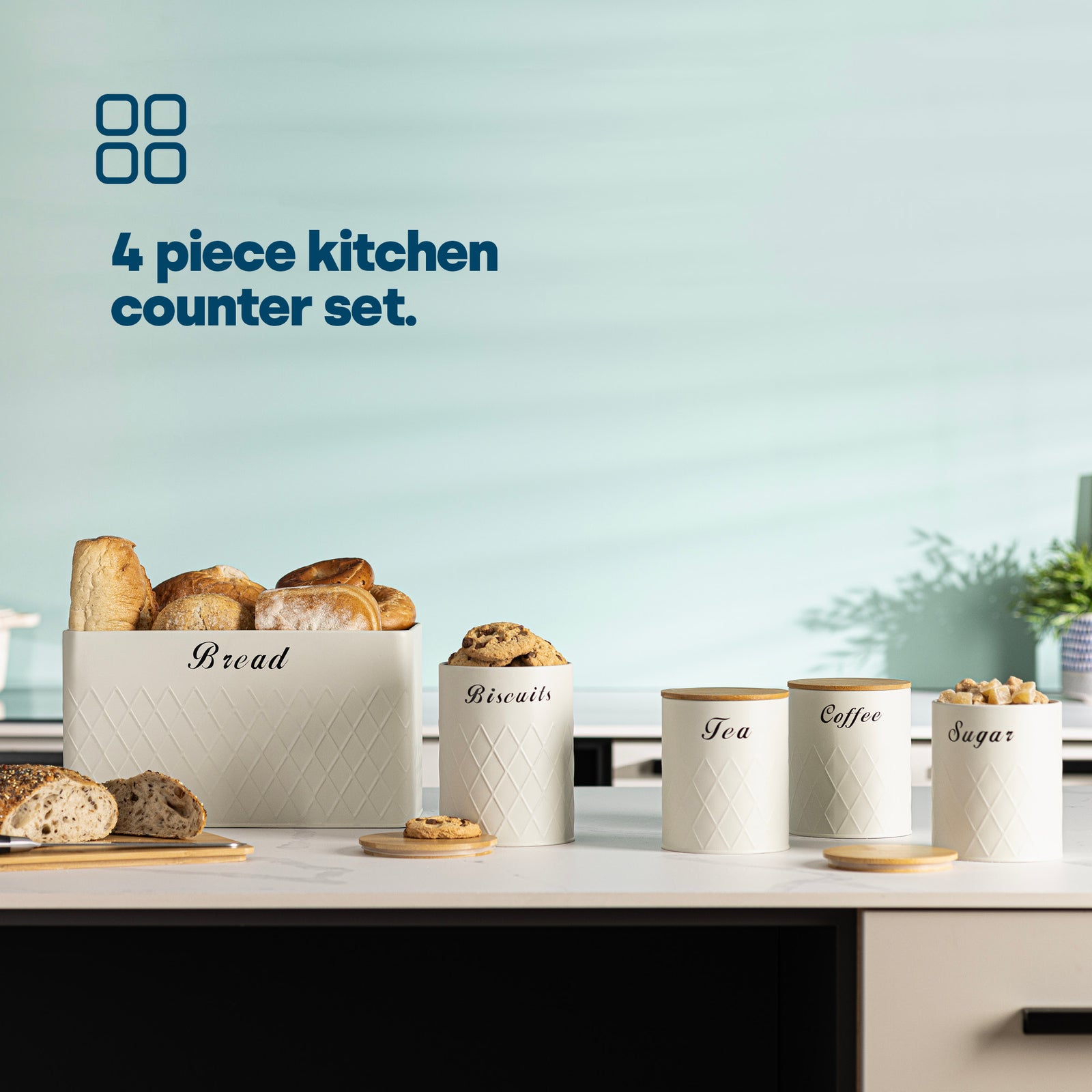 5pc Bread Bin & Canister Set - Cream