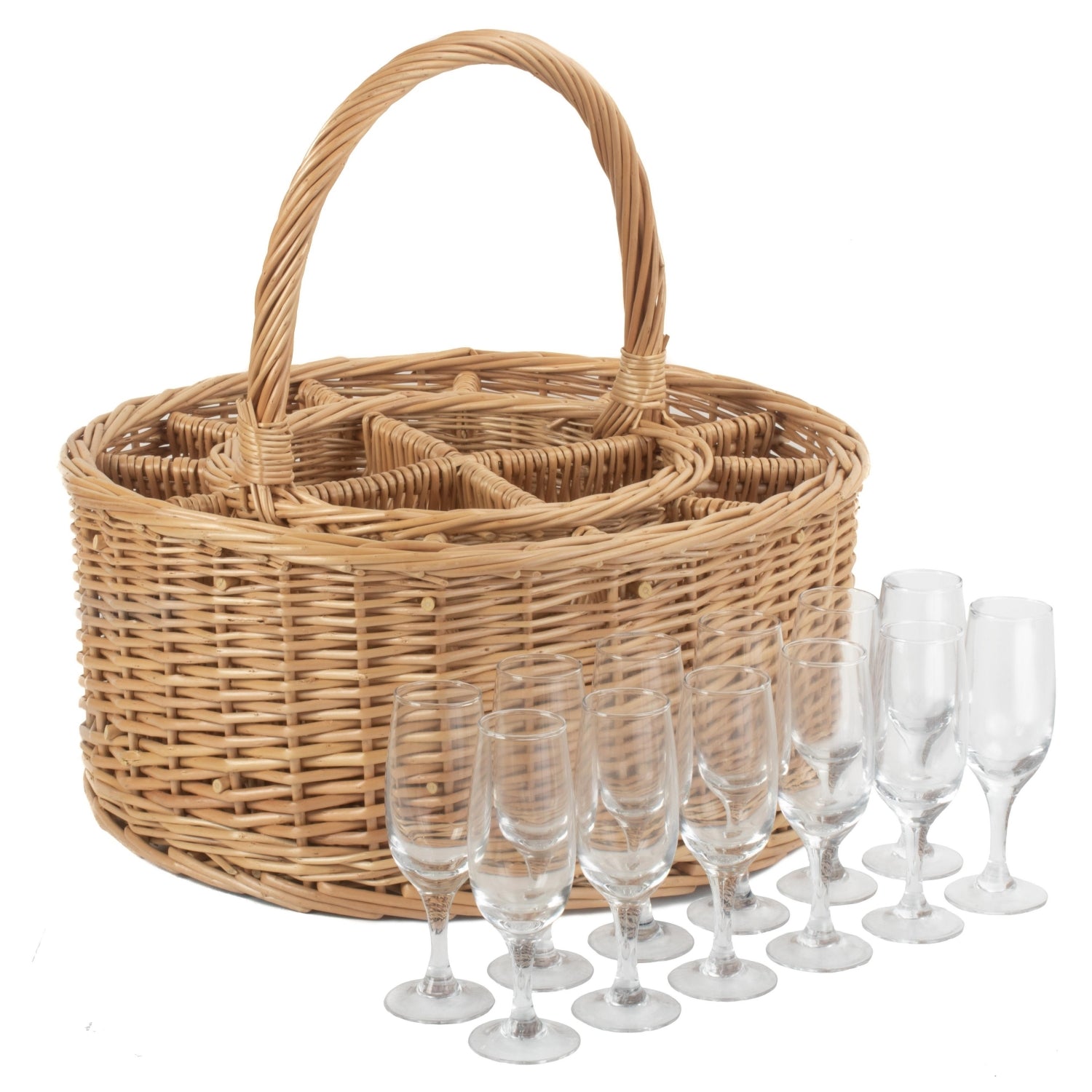 Garden Picnic Wicker Basket Complete With 12 Glasses