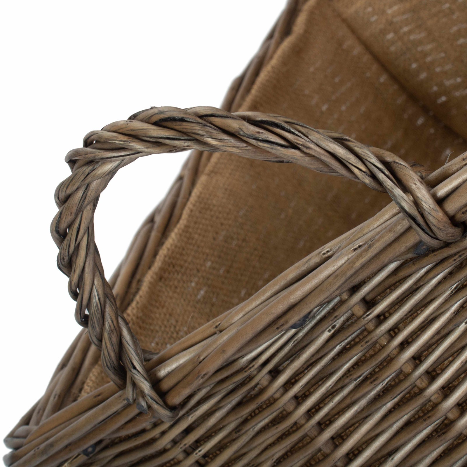 Wicker Antique Wash Rectangular Hessian Lined Basket | Small | Brown