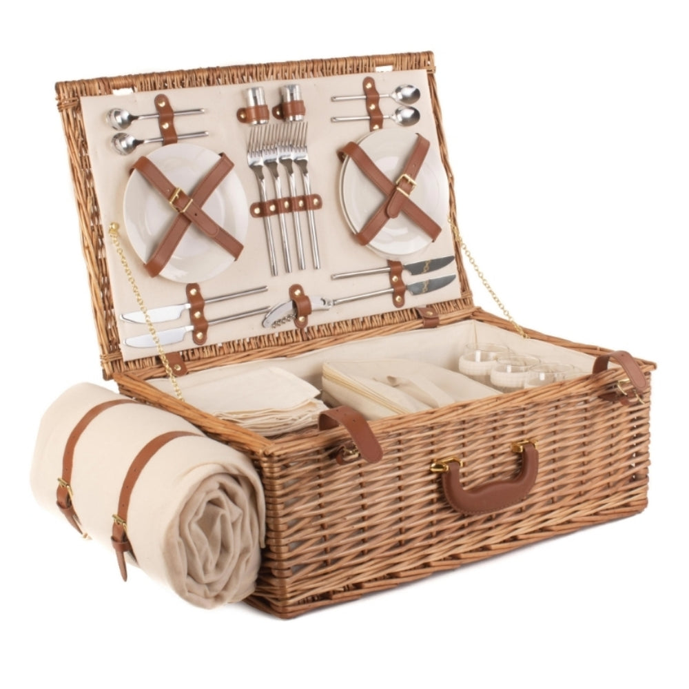 Wicker Deluxe Fully Fitted Traditional Picnic Basket | 4-Person | White