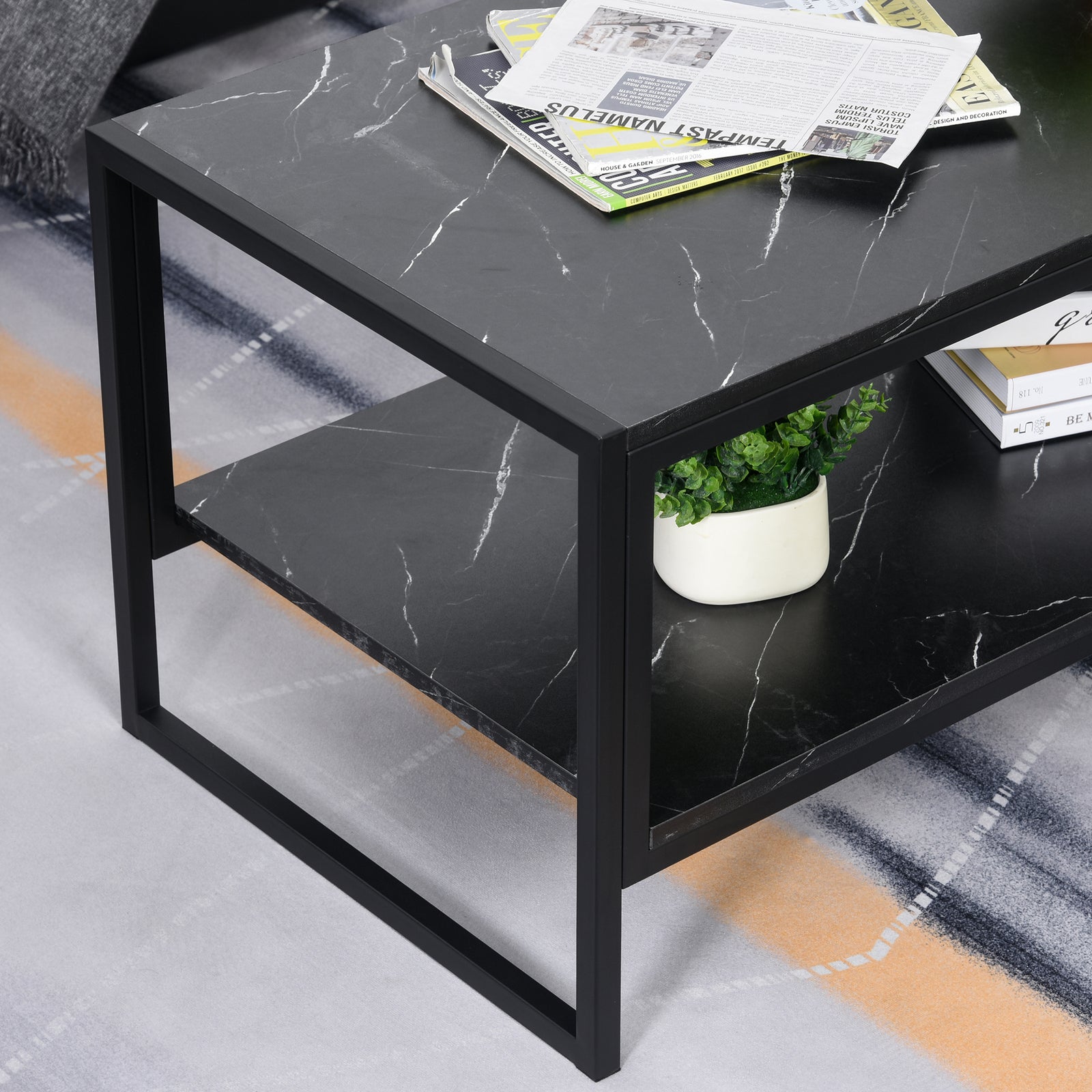 Two-tier Coffee Table, Marble Effect | Black